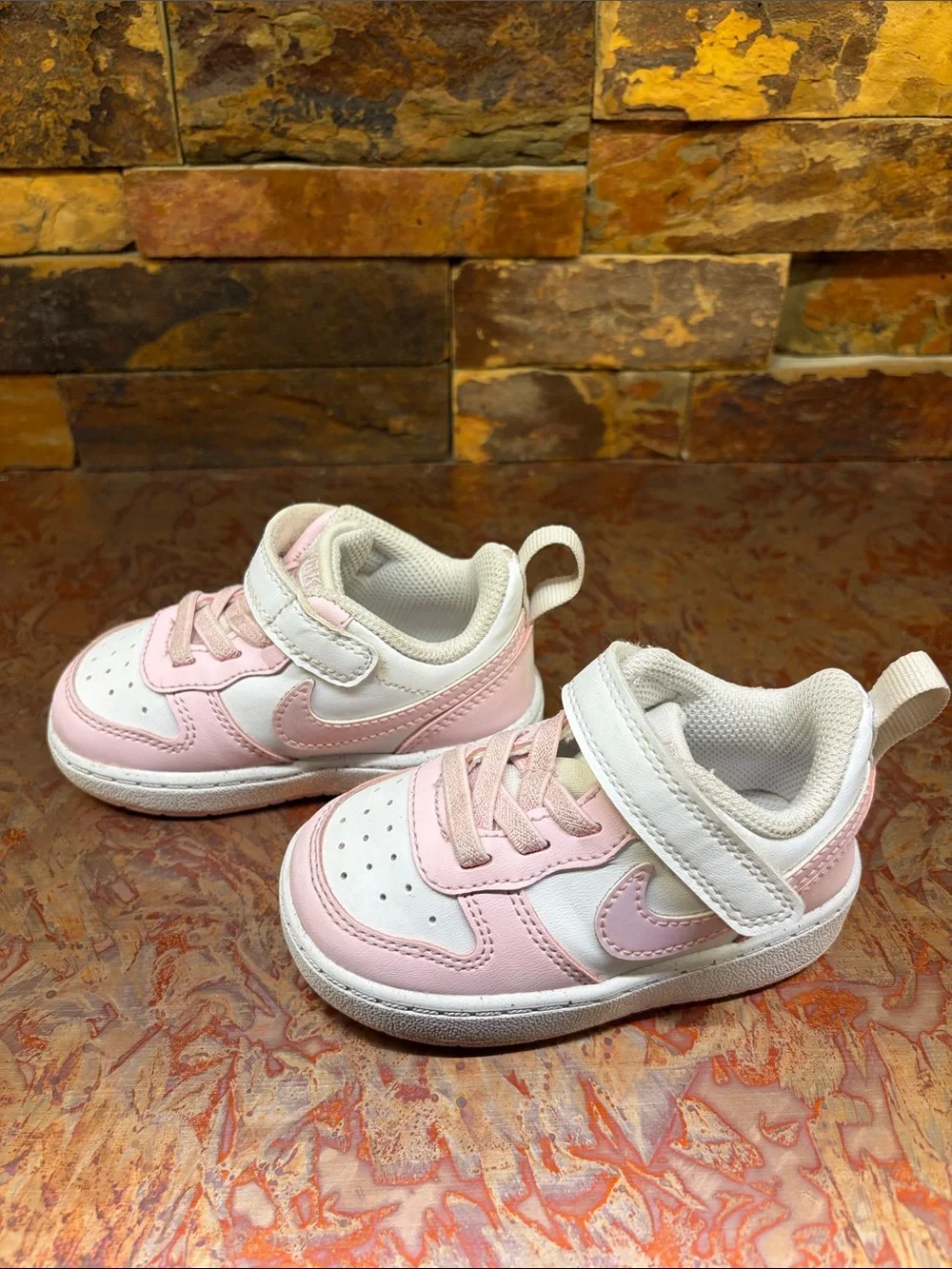 Nike Kids White and Light Pink Sneakers, Twin Girl